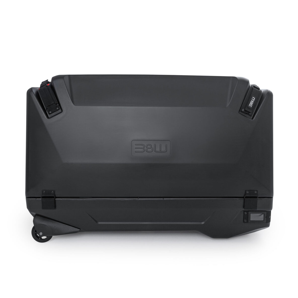 Bike Case HDPE 4500 von B&W International – geschlossener Fahrradkoffer in seitlicher Ansicht mit Griffen und Rollen für einfachen Transport.