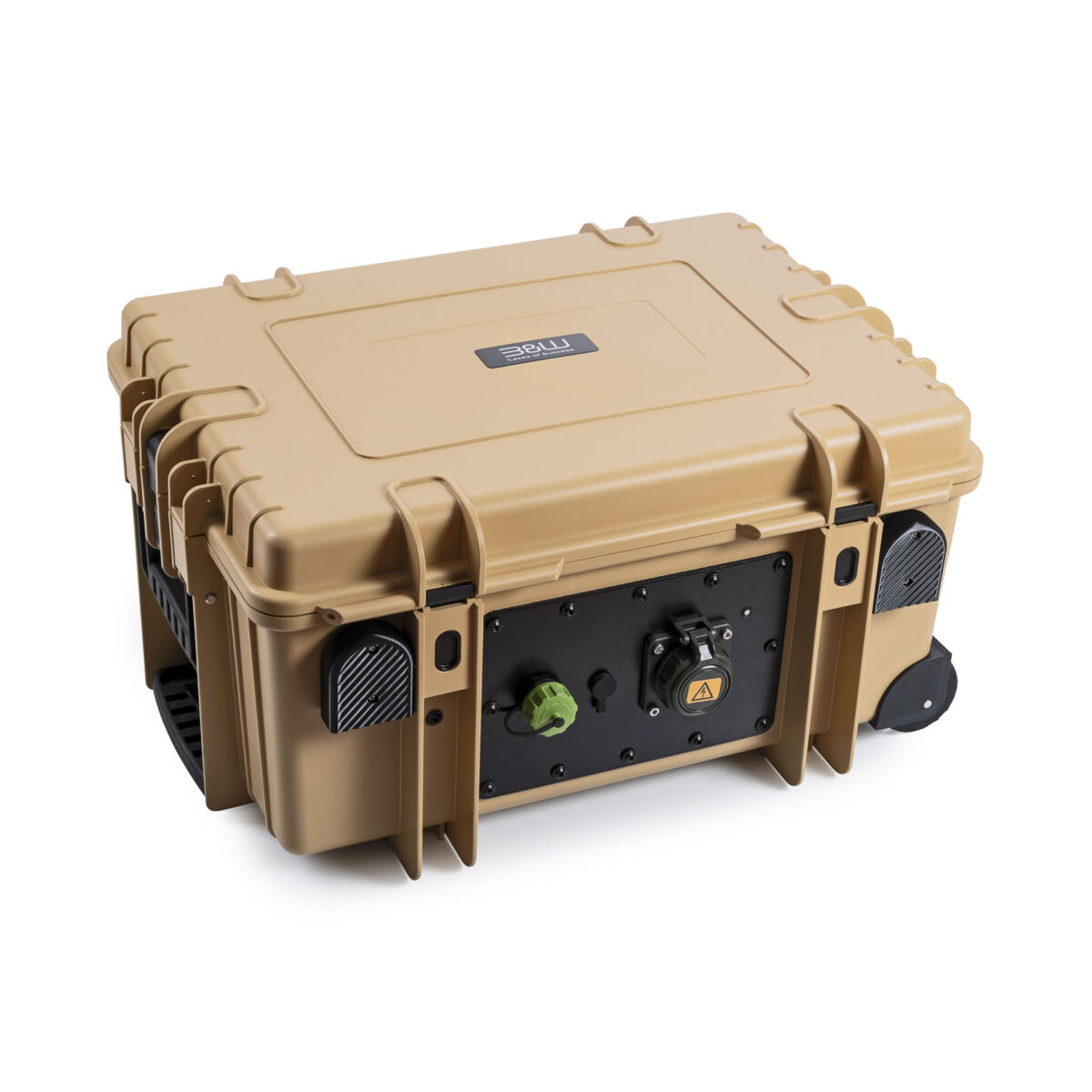 Energy Case PROX 1500 AC 1000W DT von B&W International – geschlossen, Rück- und Seitenansicht mit sichtbaren Anschlüssen und Griff.