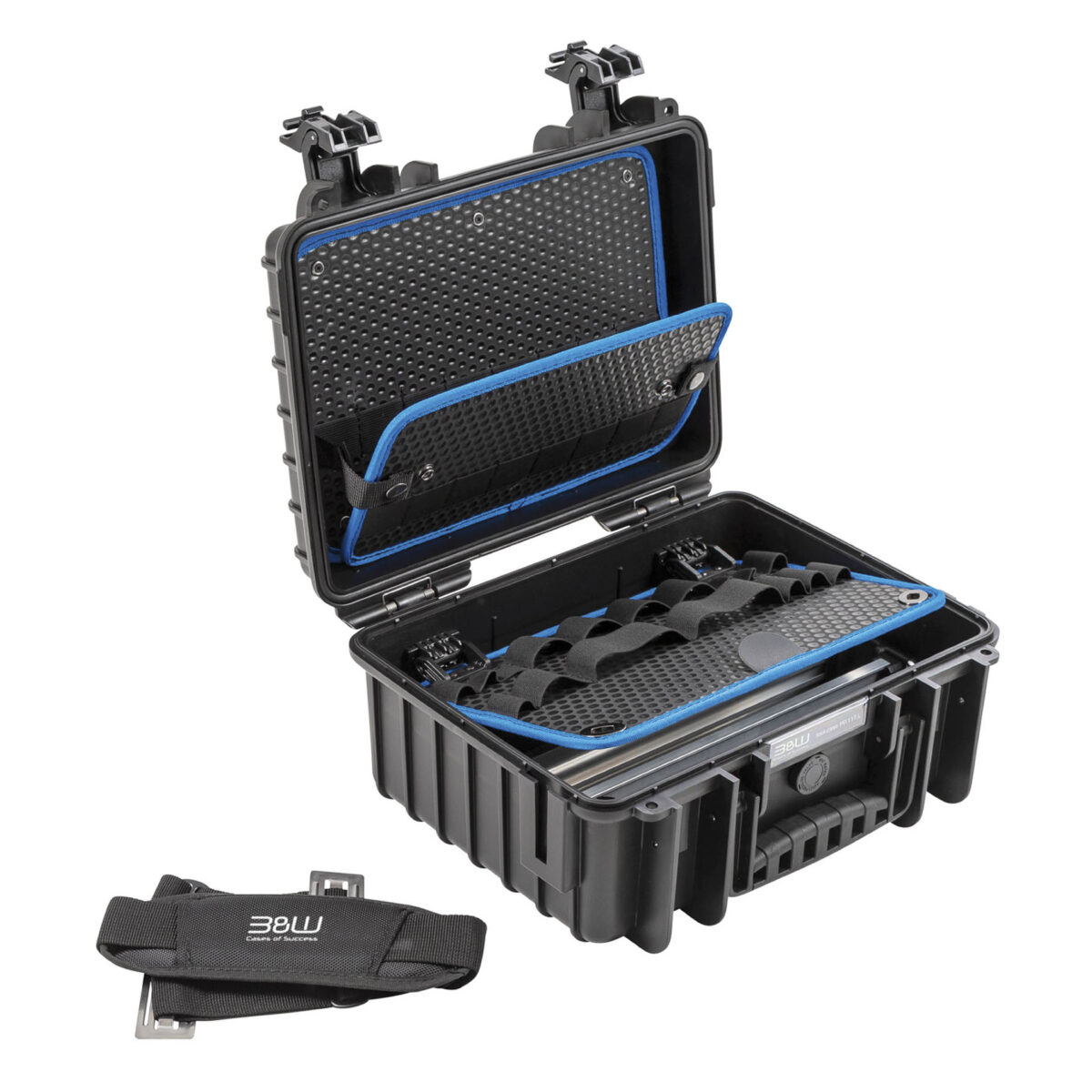 Robuster PP 117 Werkzeugkoffer Jet 3000 von B&W International aus Polypropylen mit variabler Innenaufteilung und Schultergurt, ideal für den sicheren Transport von Werkzeugen.
